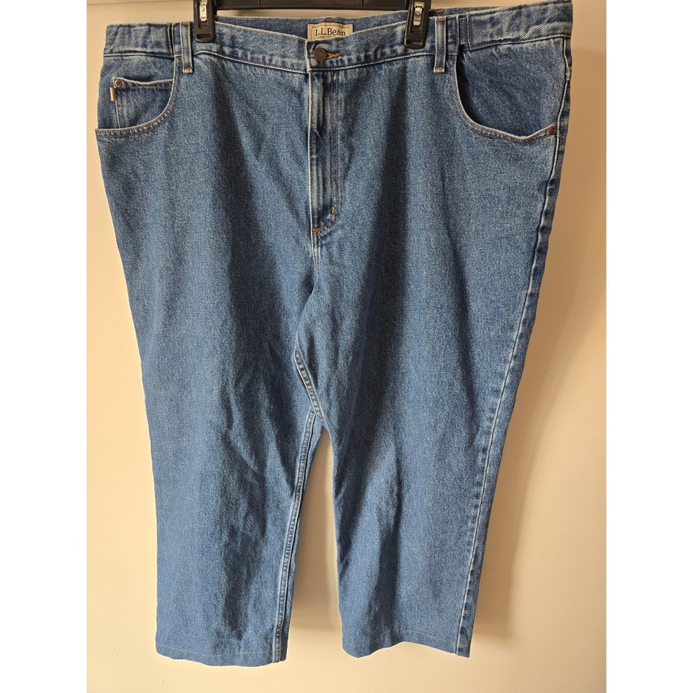 LL Bean Mens Comfort Waist Jeans 46x28 Blue Medium Wash Straight Leg Denim
